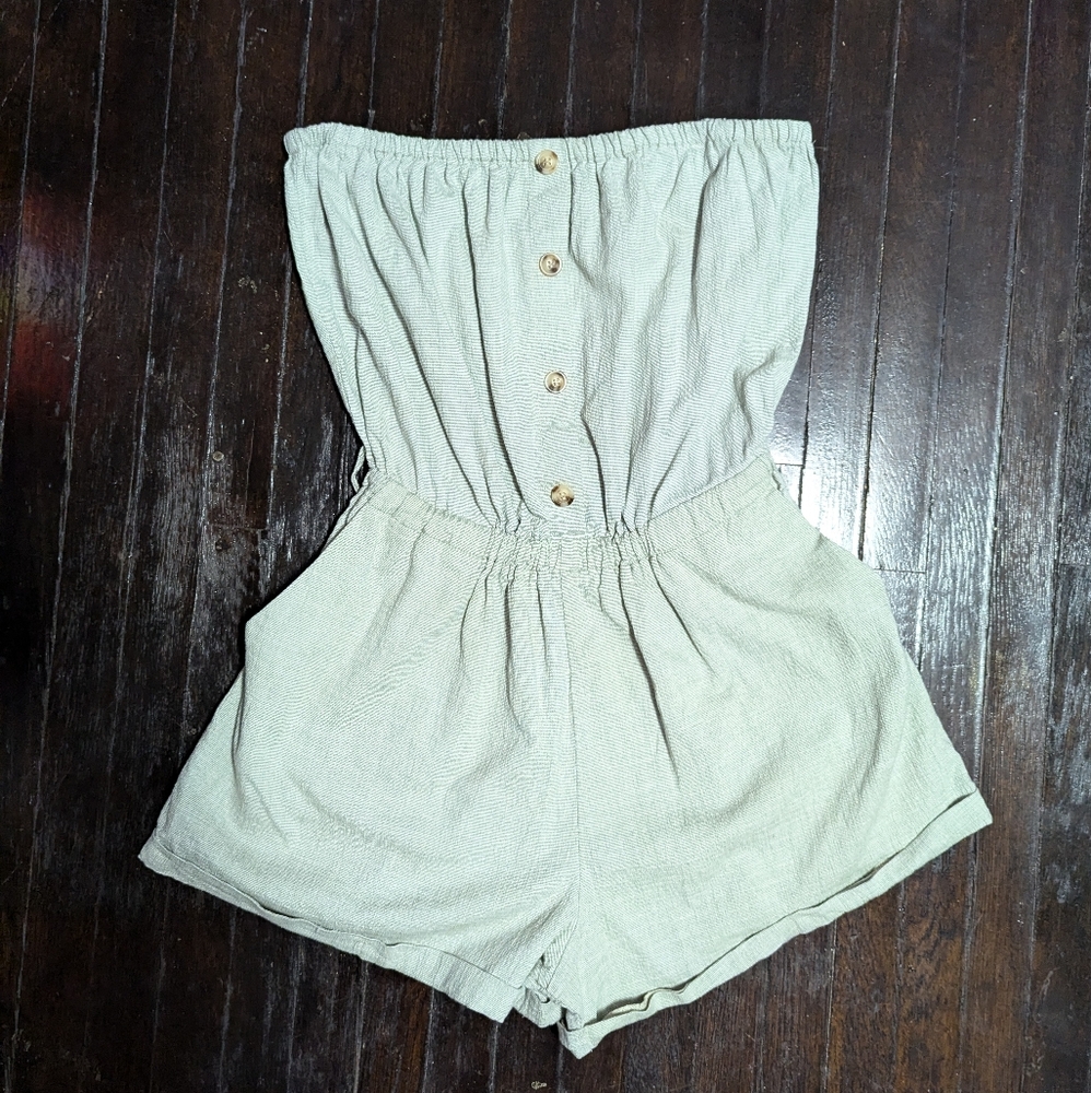 Fashion Nova Strapless Green Gauze Romper